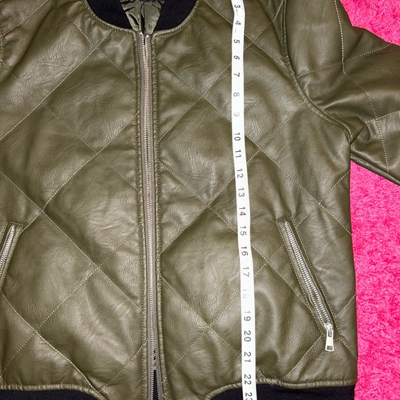 Green and Black Leather Bomber Jacket - Picture 4 of 6